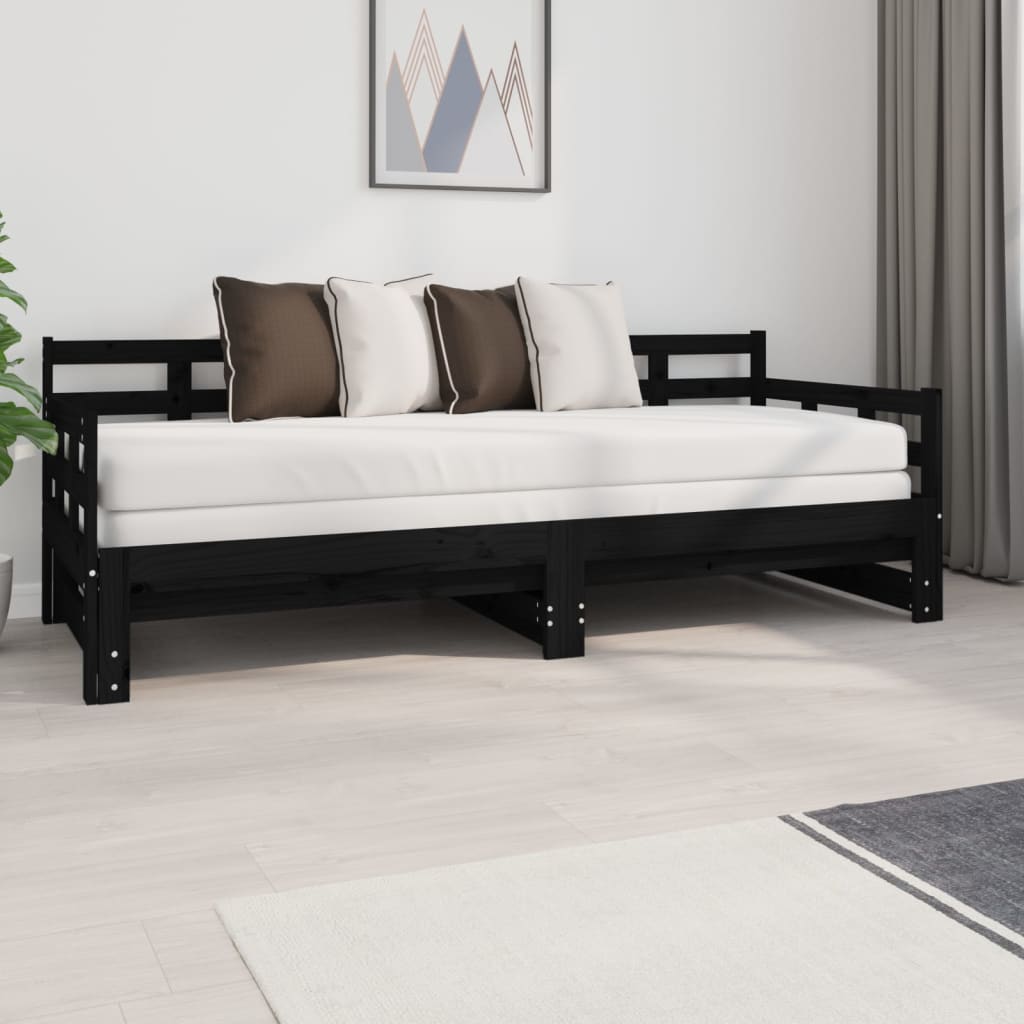 vidaXL daybed med udtræk 2x(80x200) cm massivt fyrretræ sort