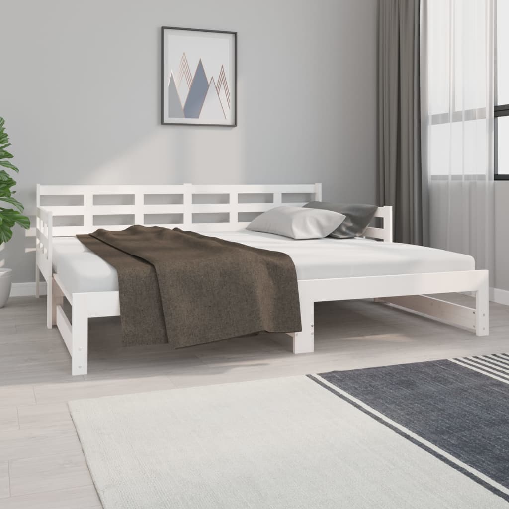 vidaXL Slaapbank uitschuifbaar massief grenenhout wit 2x(90x190) cm afbeelding