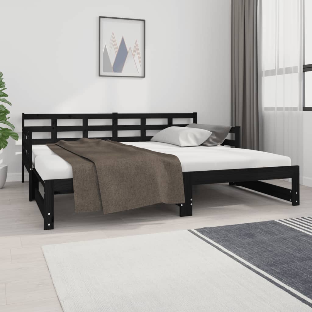 vidaXL Sohvasänky ulosvedettävä musta täysi mänty 2x (90x190) cm