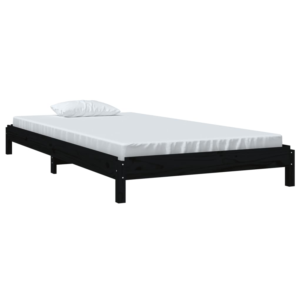 vidaXL Bed stapelbaar 90x200 cm massief grenenhout zwart afbeelding