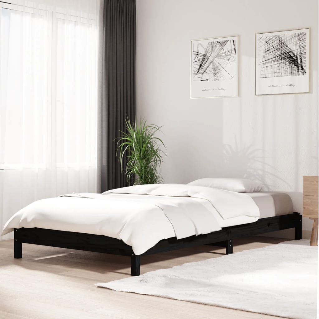 vidaXL ��ko sztaplowane, czarne, 90x200 cm, lite drewno sosnowe