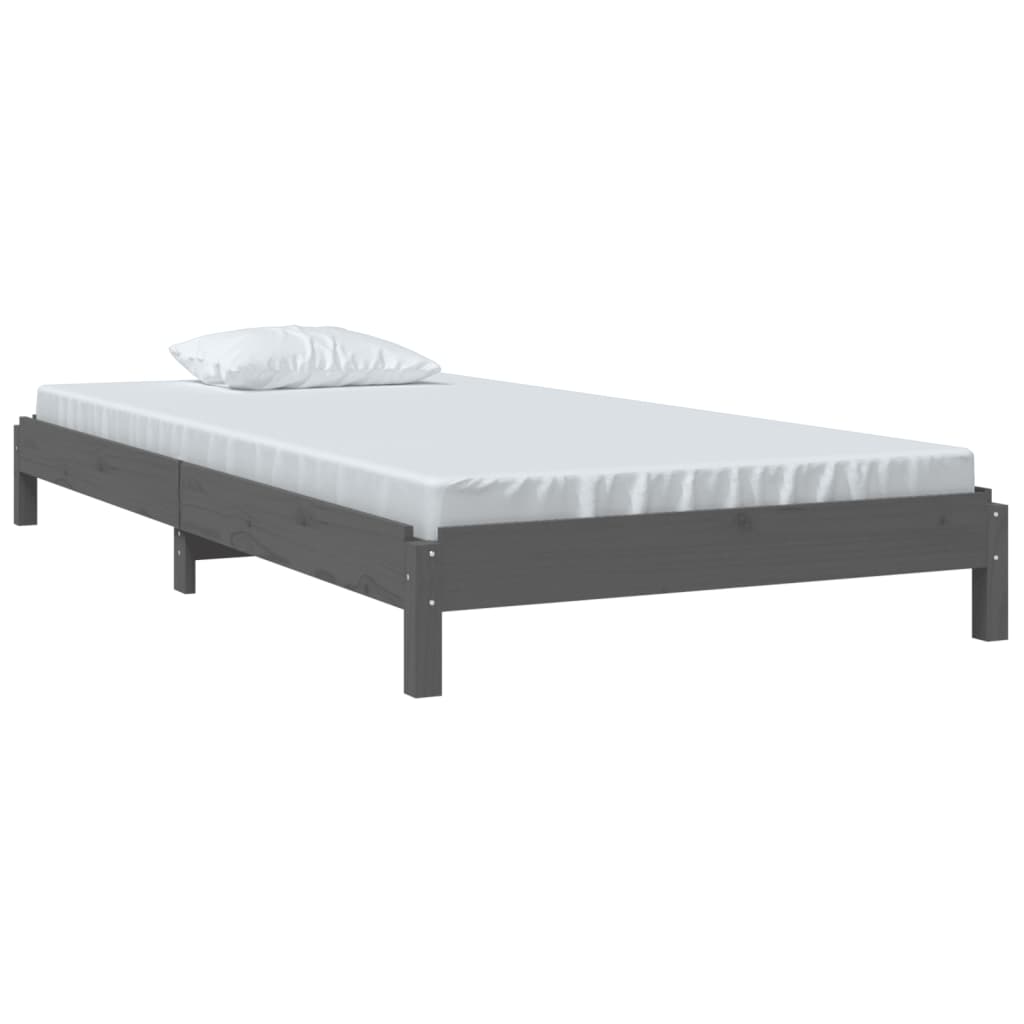 vidaXL Bed stapelbaar 90x190 cm massief grenenhout grijs