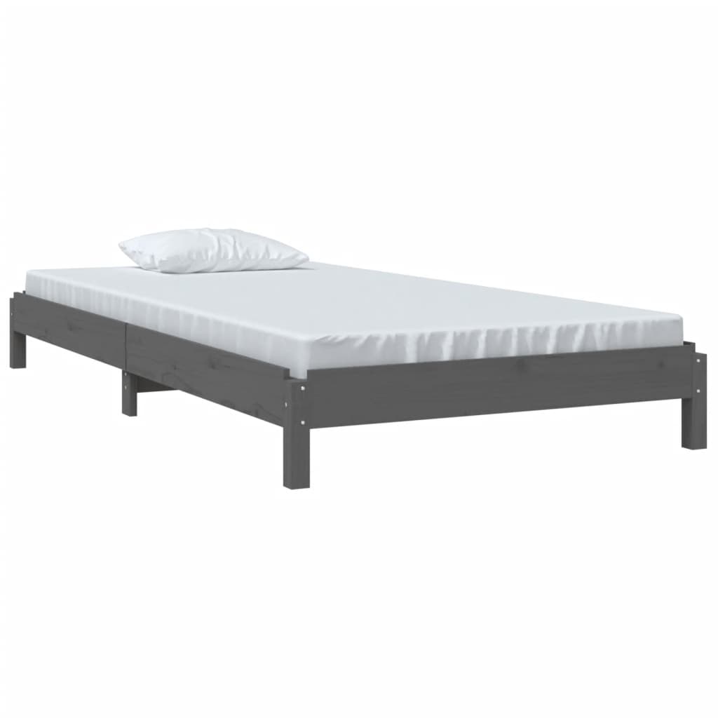 vidaXL Bed stapelbaar 75x190 cm massief grenenhout grijs afbeelding