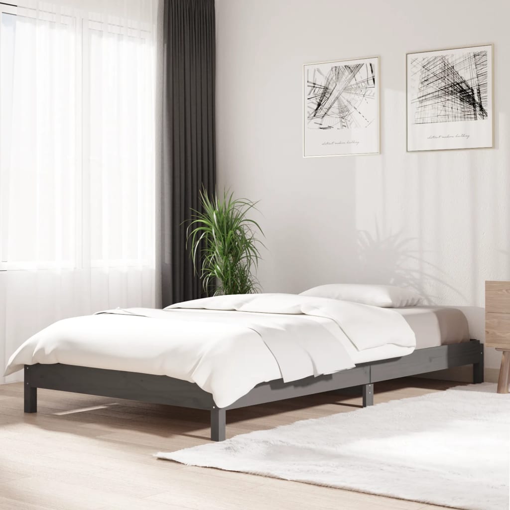 vidaXL ��ko sztaplowane, szare, 75x190 cm, lite drewno sosnowe