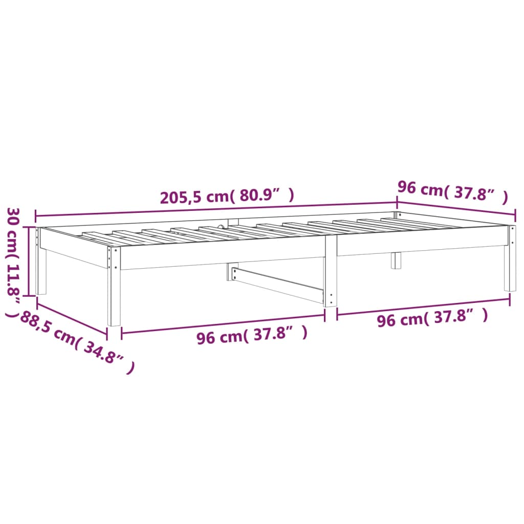 Dnevna postelja bela 90x200 cm trdna borovina