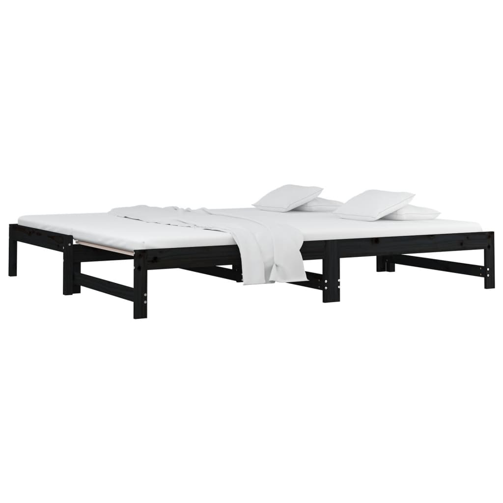 vidaXL Slaapbank uitschuifbaar massief grenenhout zwart 2x(90x200) cm afbeelding