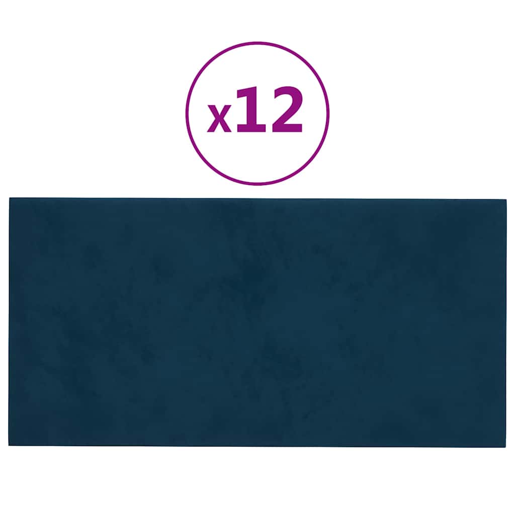 vidaXL Nástěnné panely 12 ks modré 60 x 30 cm samet 2,16 m²