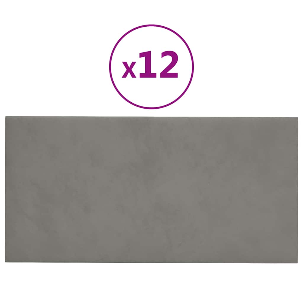 Thumbnail - vidaXL Wandpaneele 12 Stk. Hellgrau 60x30 cm Samt 2,16 m²