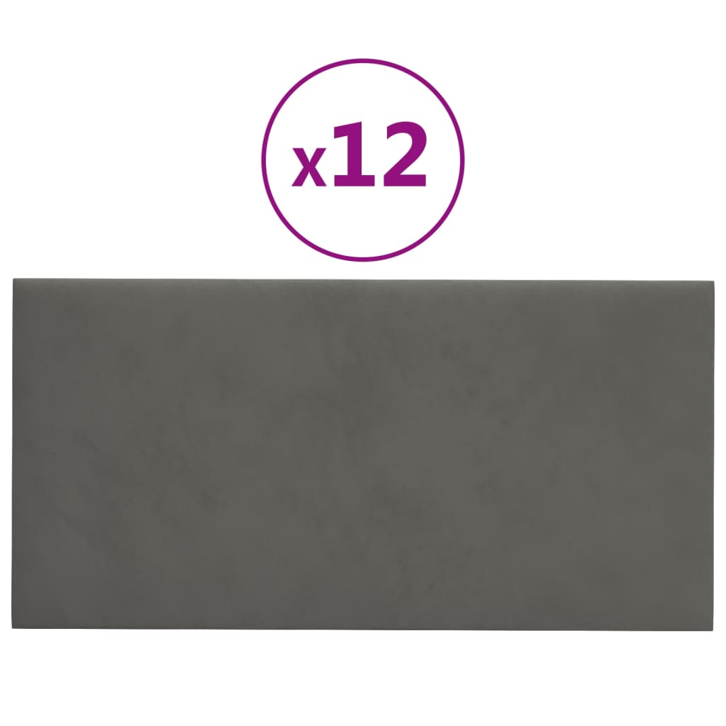 vidaXL NĂˇstÄ›nnĂ© panely 12 ks tmavÄ› ĹˇedĂ© 60 x 30 cm samet 2,16 mÂ˛