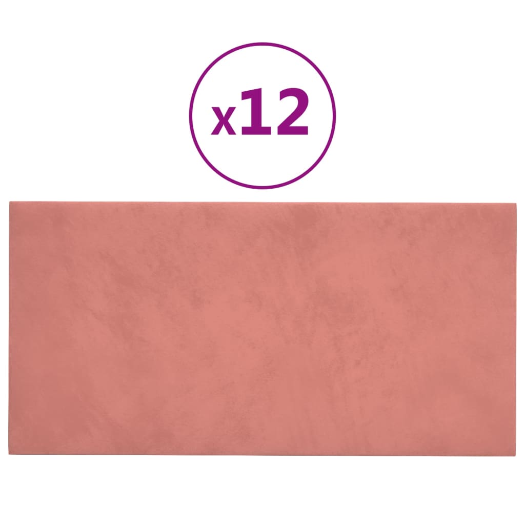 vidaXL Nástěnné panely 12 ks růžové 60 x 30 cm samet 2,16 m²