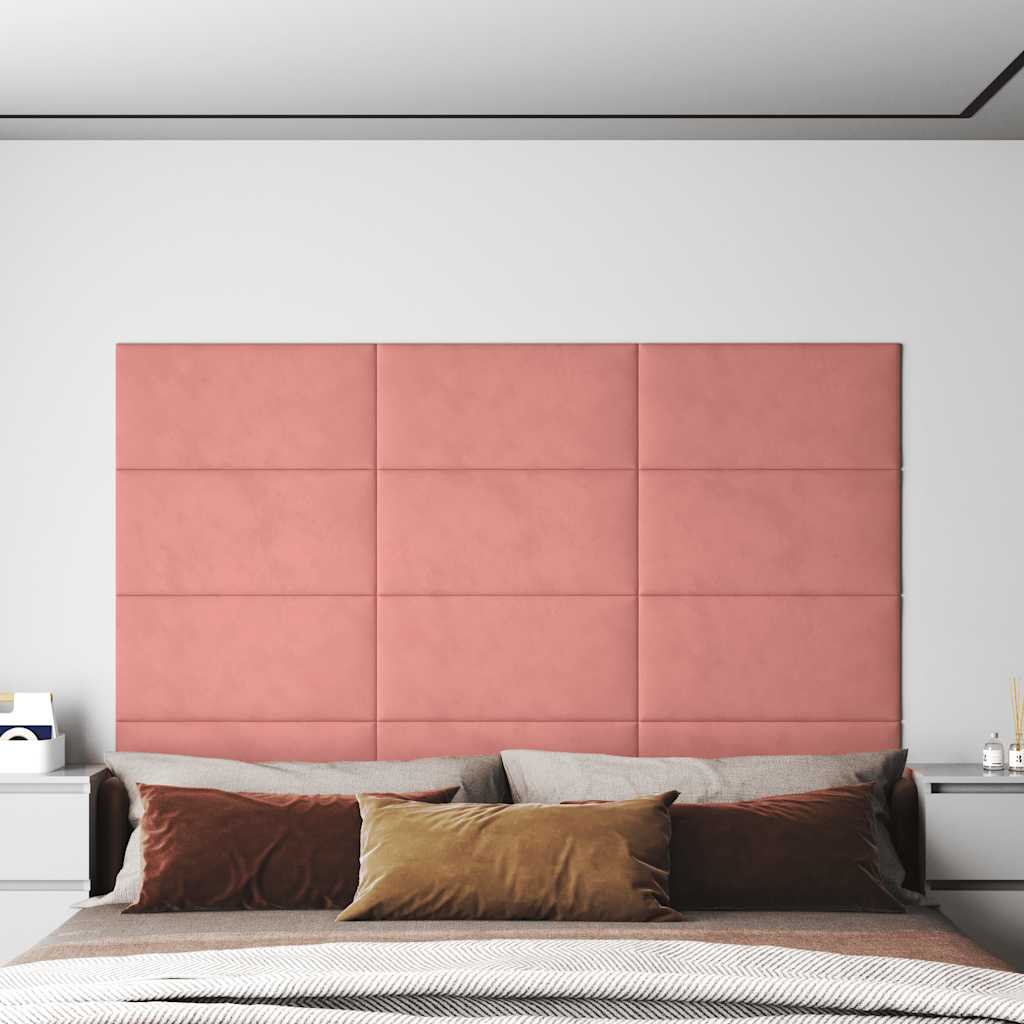 vidaXL Panouri de perete 12 buc. roz 60x30 cm catifea 2,16 m²