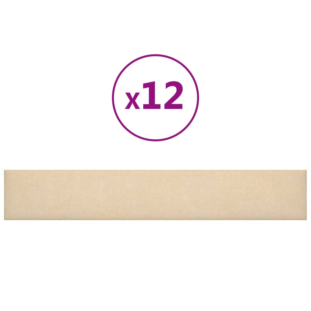 vidaXL NĂˇstÄ›nnĂ© panely 12 ks krĂ©movĂ© 90 x 15 cm textil 1,62 mÂ˛