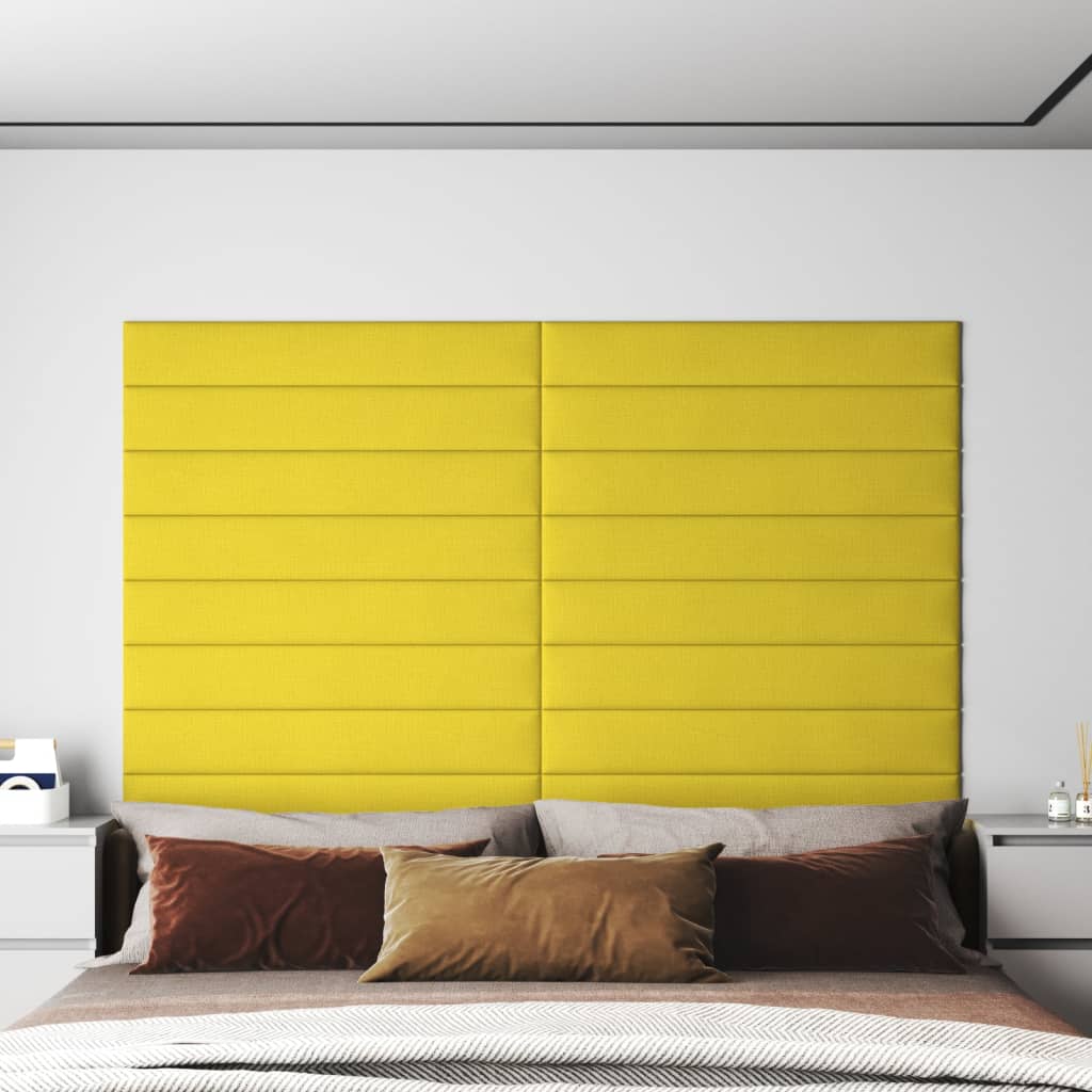 vidaXL Panneaux muraux 12 pcs Jaune clair 90x15 cm Tissu 1,62 m²