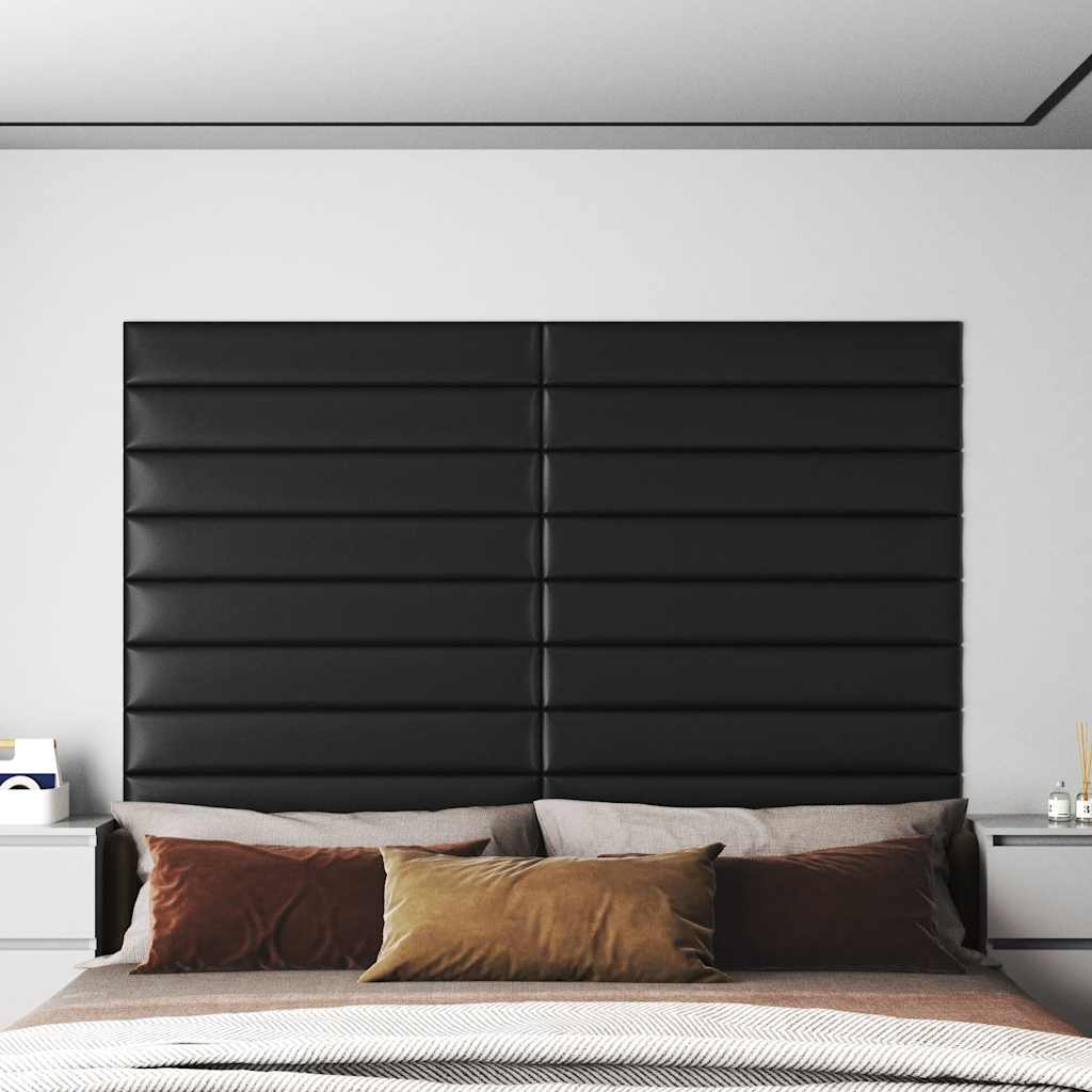 vidaXL Panele cienne, 12 szt., czarne, 90x15 cm, sztuczna skra