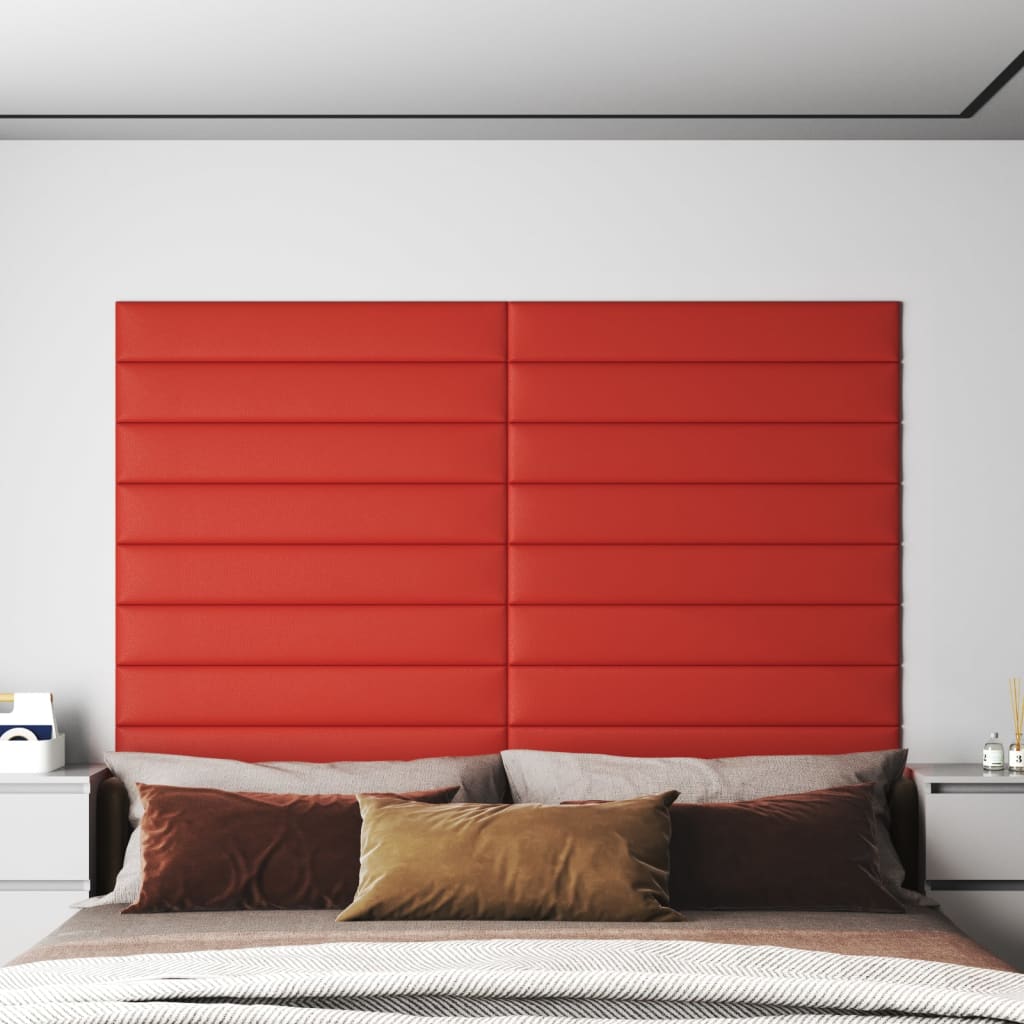 Nástěnné panely 12 ks červené 90 x 15 cm umělá kůže 1,62 m²