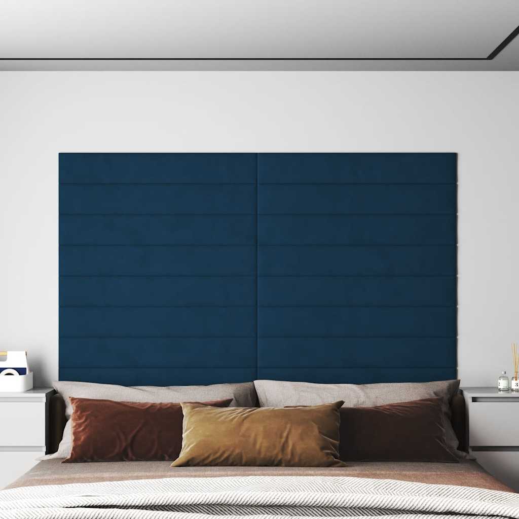 vidaXL Panele cienne, 12 szt., niebieskie, 90x15 cm, aksamit, 1,62 m2