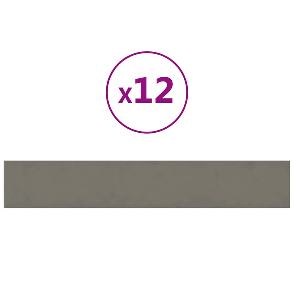 vidaXL Nástěnné panely 12 ks světle šedé 90 x 15 cm samet 1,62 m²