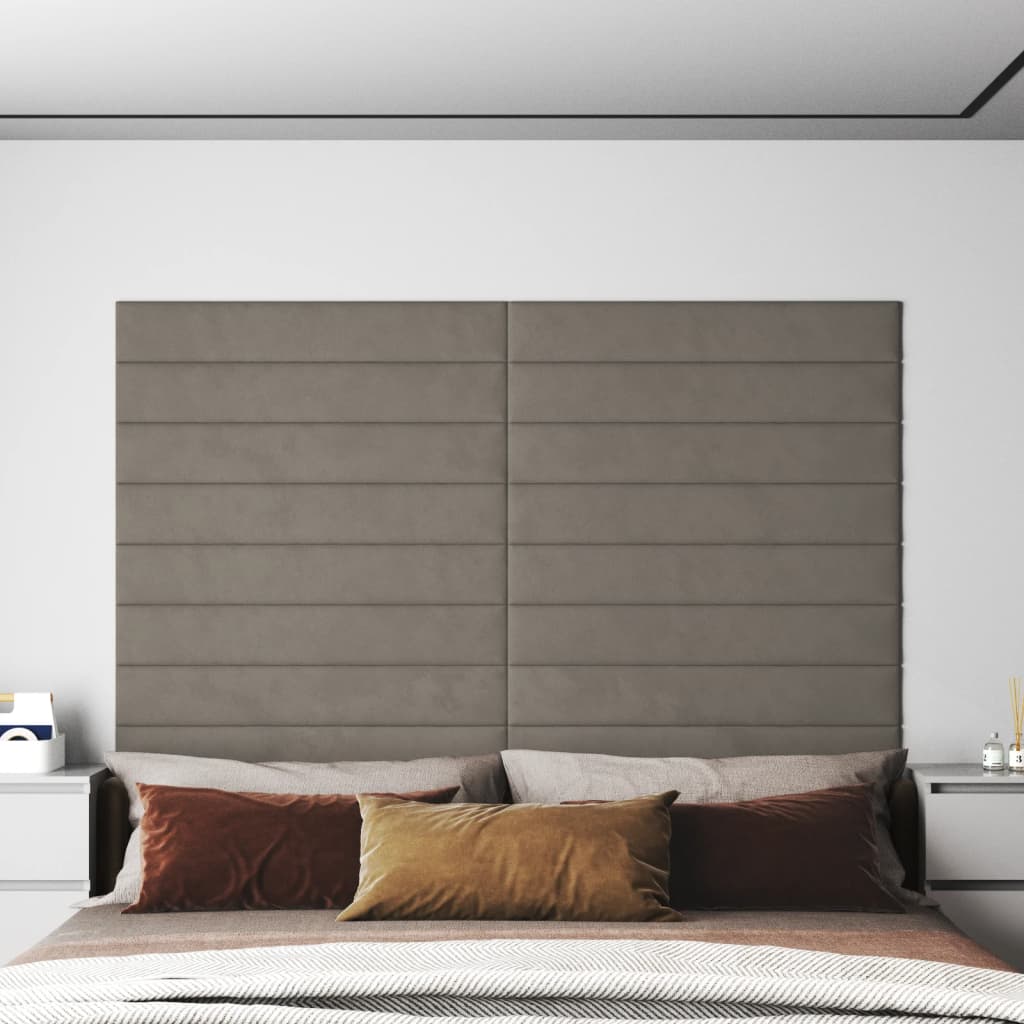 vidaXL Panele cienne, 12 szt., jasnoszare, 90x15 cm, aksamit, 1,62 m2