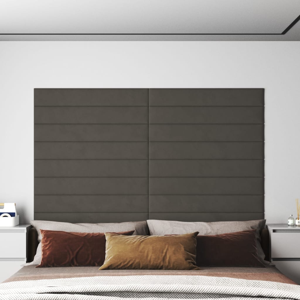 vidaXL Panele cienne, 12 szt, ciemnoszare, 90x15 cm, aksamit, 1,62 m2