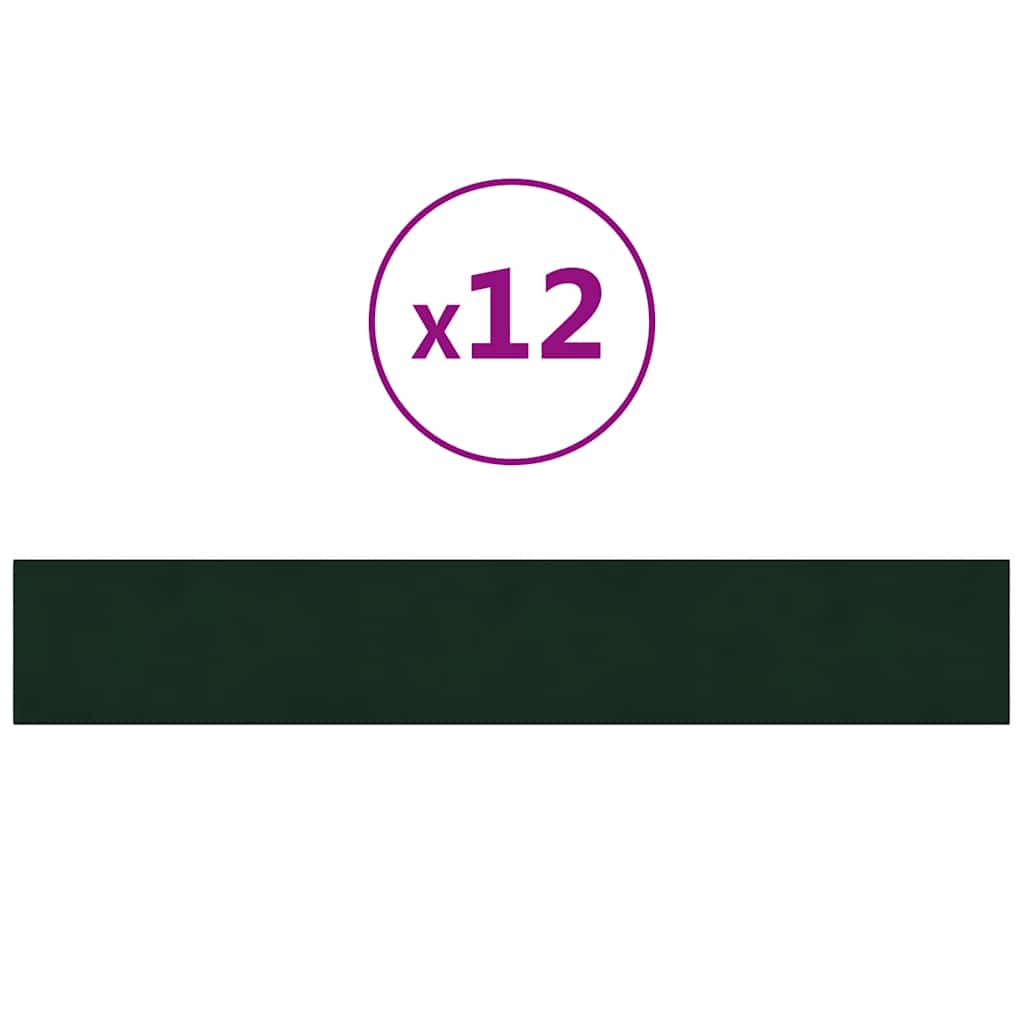 vidaXL Nástěnné panely 12 ks tmavě zelené 90 x 15 cm samet 1,62 m²
