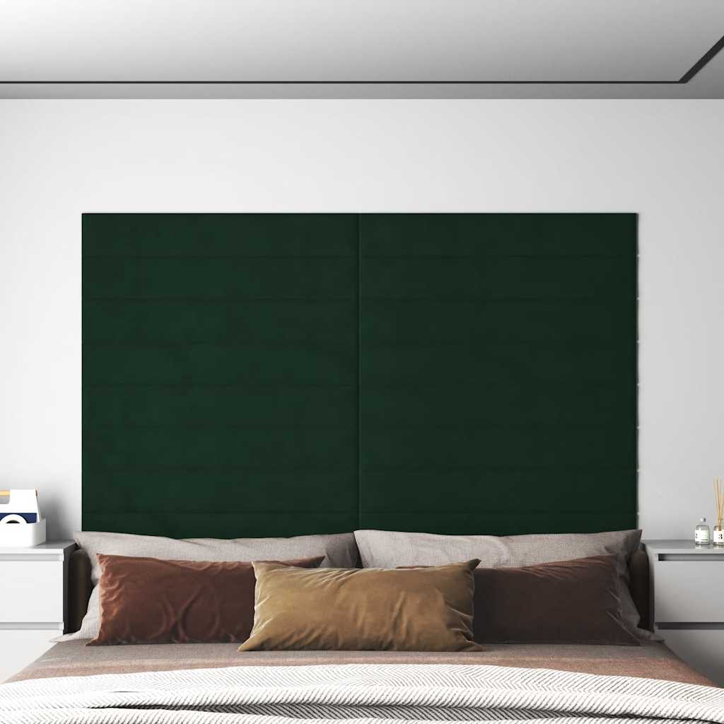 vidaXL Painel de parede 12 pcs 90x15 cm veludo 1,62m² cor verde-escuro