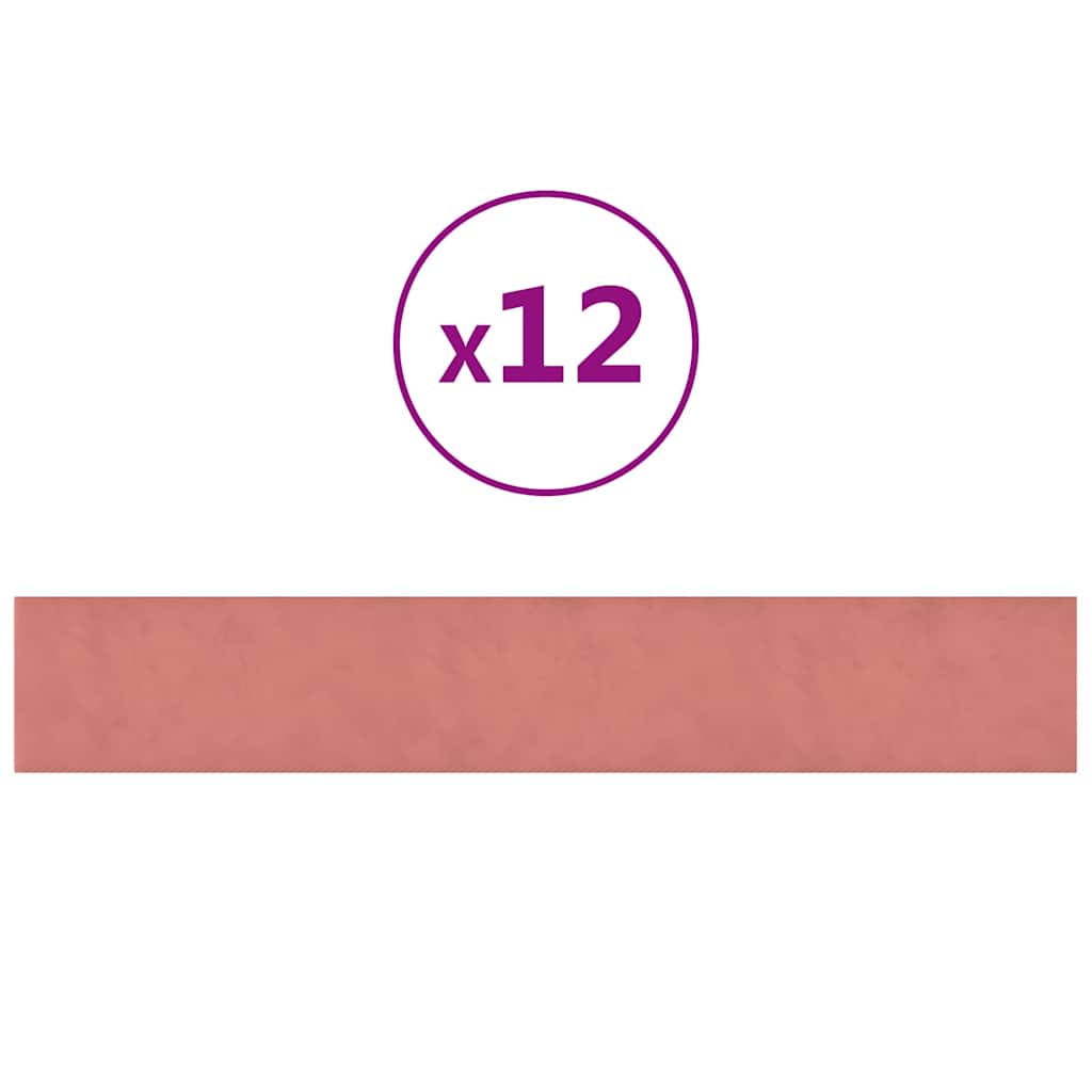 vidaXL Nástěnné panely 12 ks růžové 90 x 15 cm samet 1,62 m²