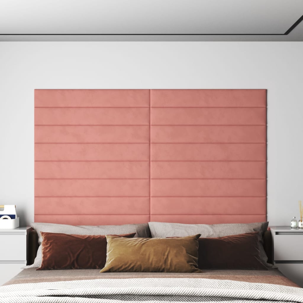 vidaXL Panouri de perete 12 buc. roz 90x15 cm catifea 1,62 m²