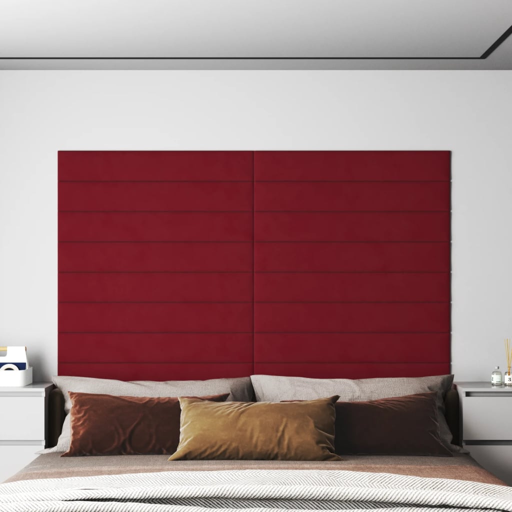 vidaXL Panouri de perete 12 buc. roșu vin 90x15 cm catifea 1,62 m²