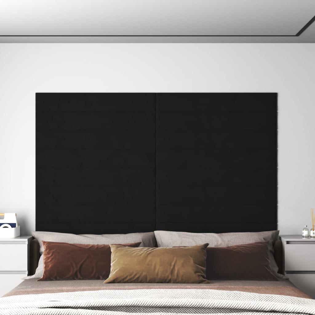 vidaXL Panouri de perete 12 buc. negru 90x15 cm catifea 1,62 m²