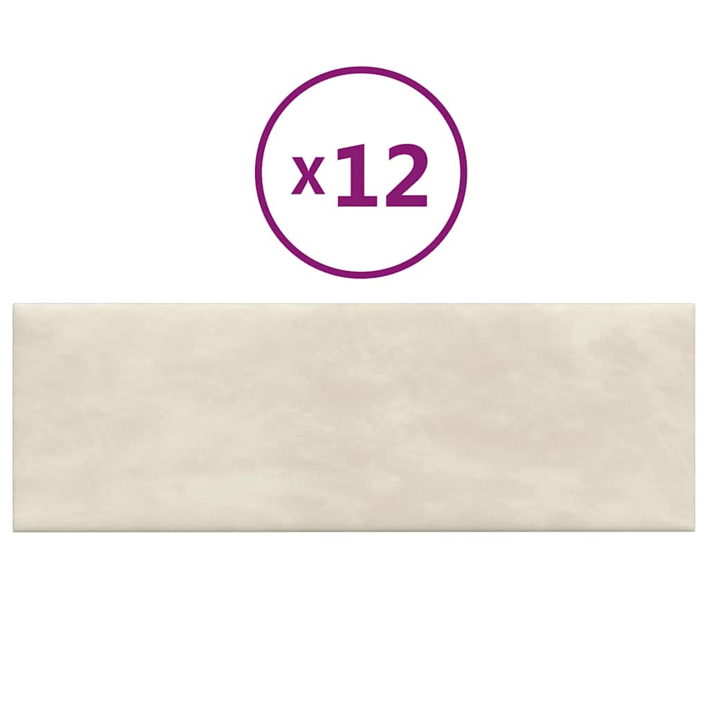 vidaXL Nástěnné panely 12 ks krémové 90 x 30 cm samet 3,24 m²