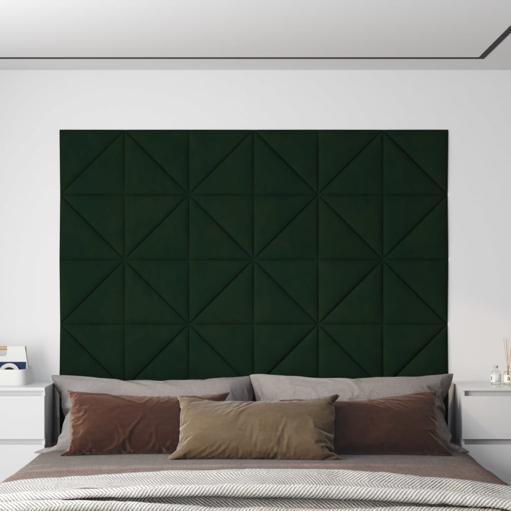 Nástěnné panely 12 ks tmavě zelené 30 x 30 cm samet 1,08 m²