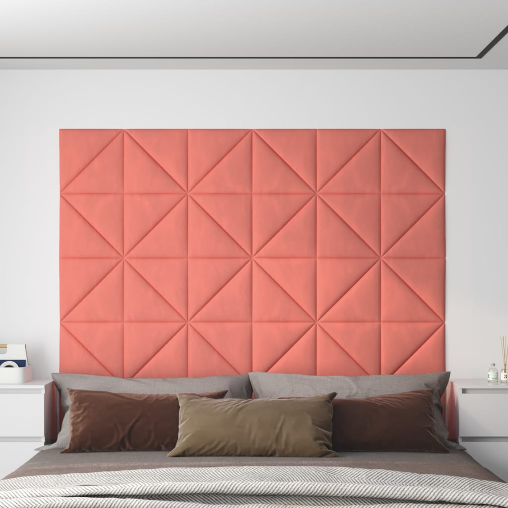 vidaXL Panouri de perete, 12 buc., roz, 30x30 cm, catifea, 0,54 m²