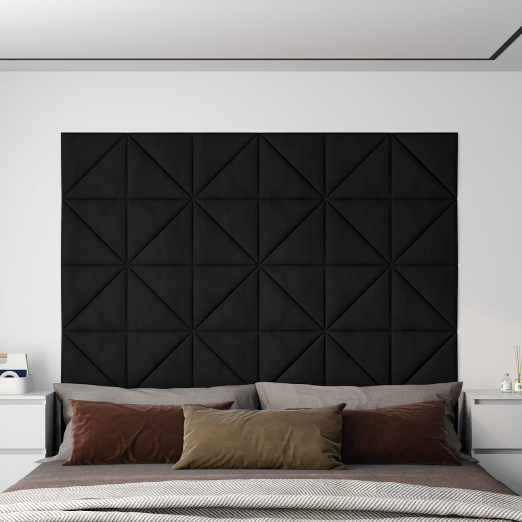 vida XL Wandpaneele 12 Stk. Schwarz 30x 30 cm Samt 0,54 m²