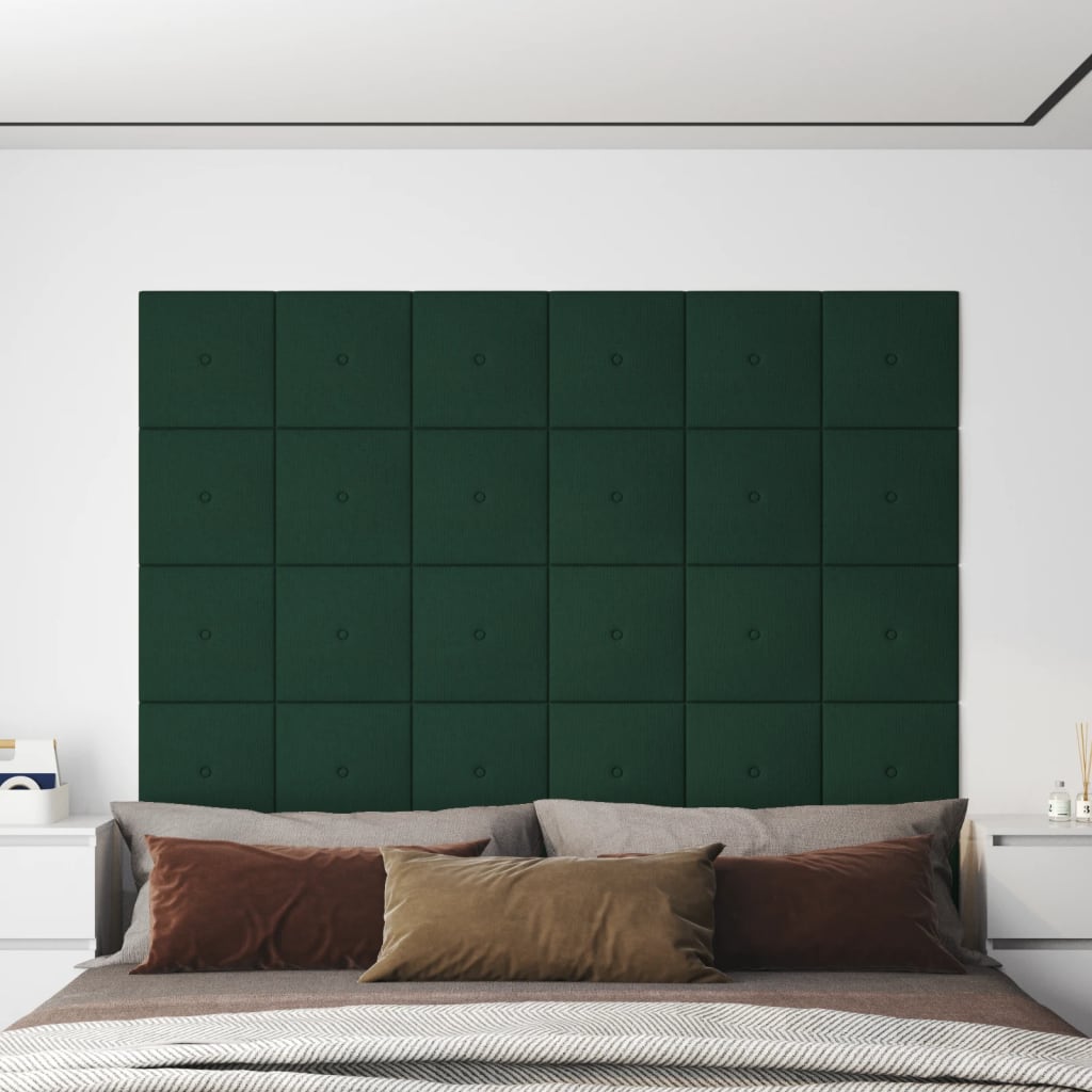 vidaXL Painel de parede 12 pcs 30x30cm tecido 1,08 m² cor verde-escuro