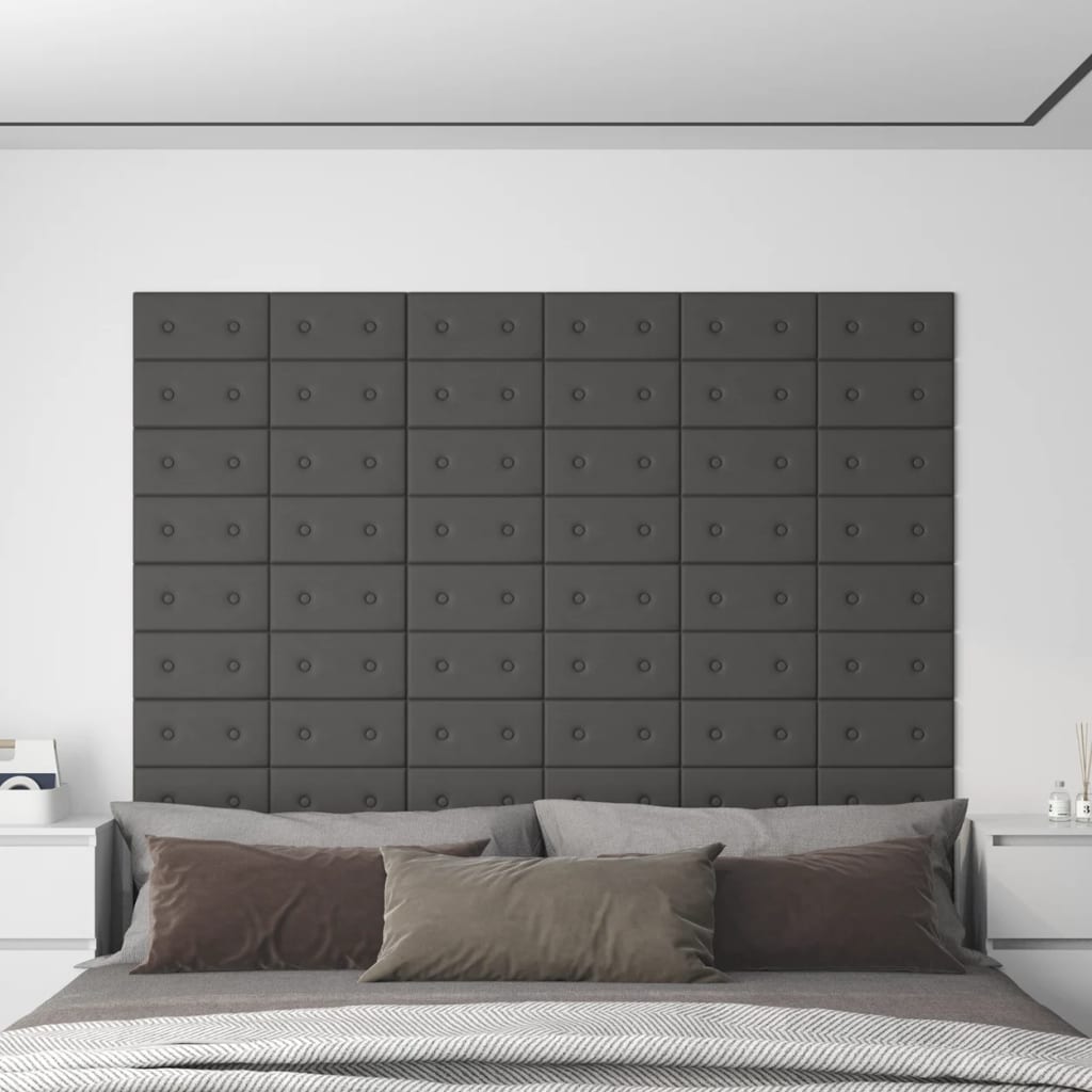 Wandpaneele 12 Stk. Grau 30×15 cm Kunstleder 0,54 m²