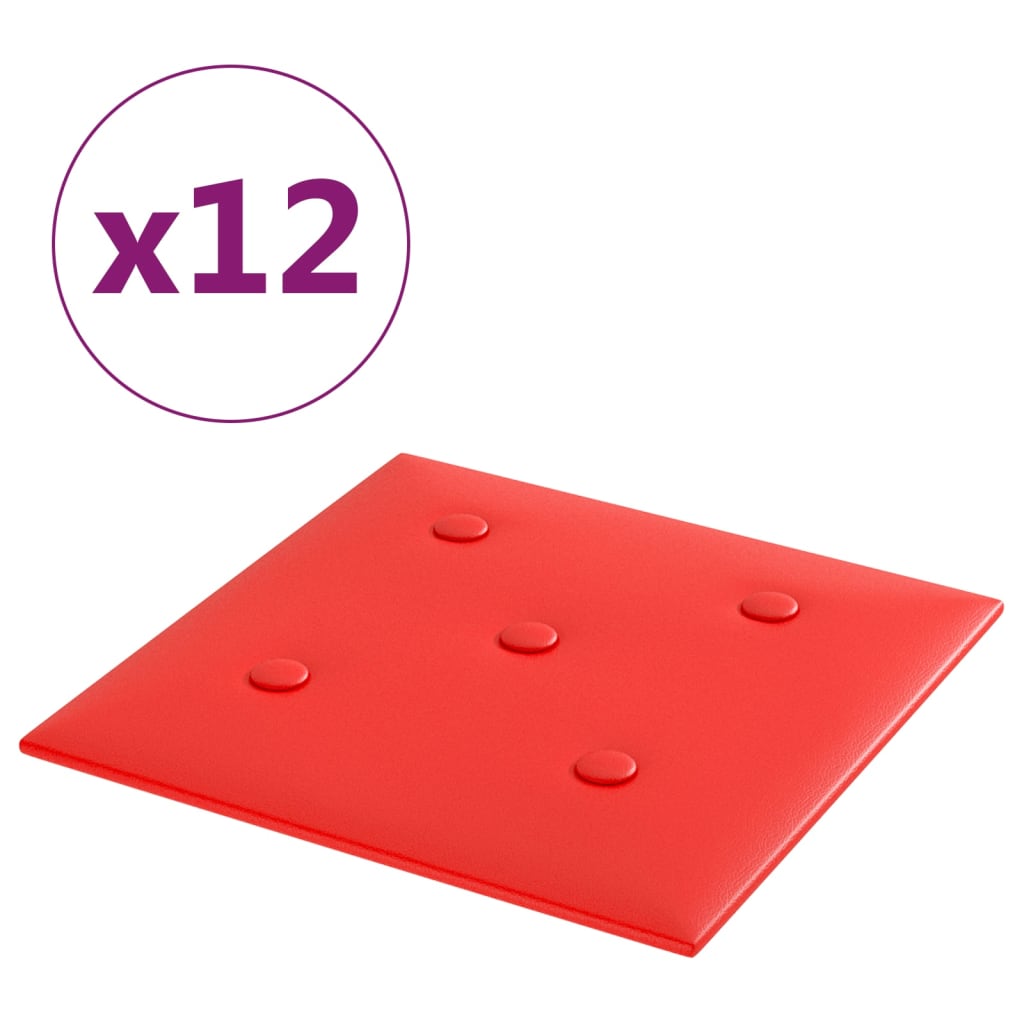 Thumbnail - vidaXL Wandpaneele 12 Stk. Rot 30x30 cm Kunstleder 1,08 m²
