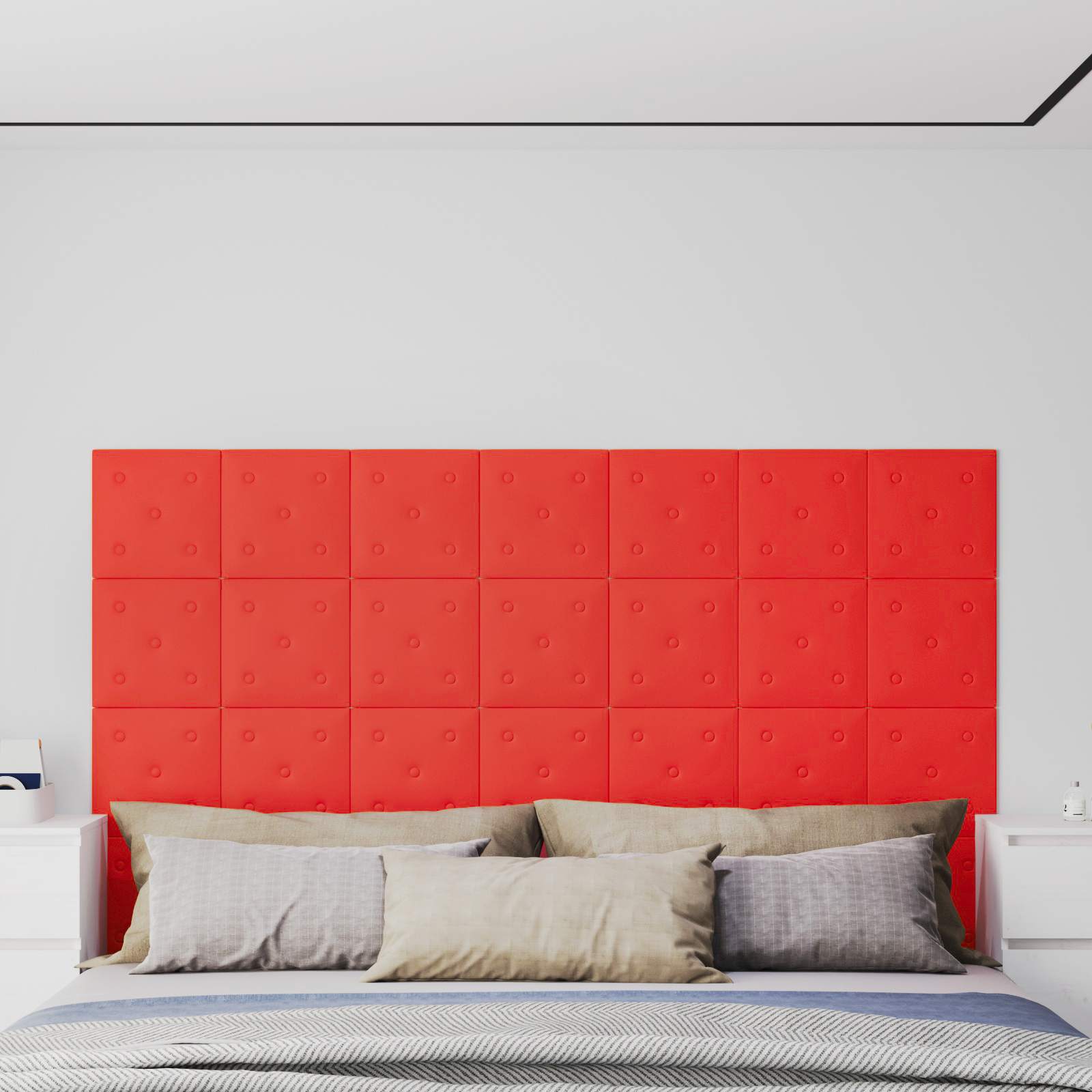 Stenska glavna postelja 12 pcs Rdeča 30 x 30 cm Umjetno usnje