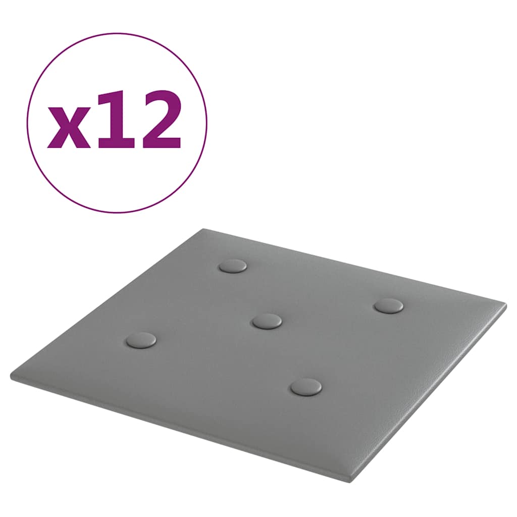 Thumbnail - vidaXL Wandpaneele 12 Stk. Grau 30x30 cm Kunstleder 1,08 m²