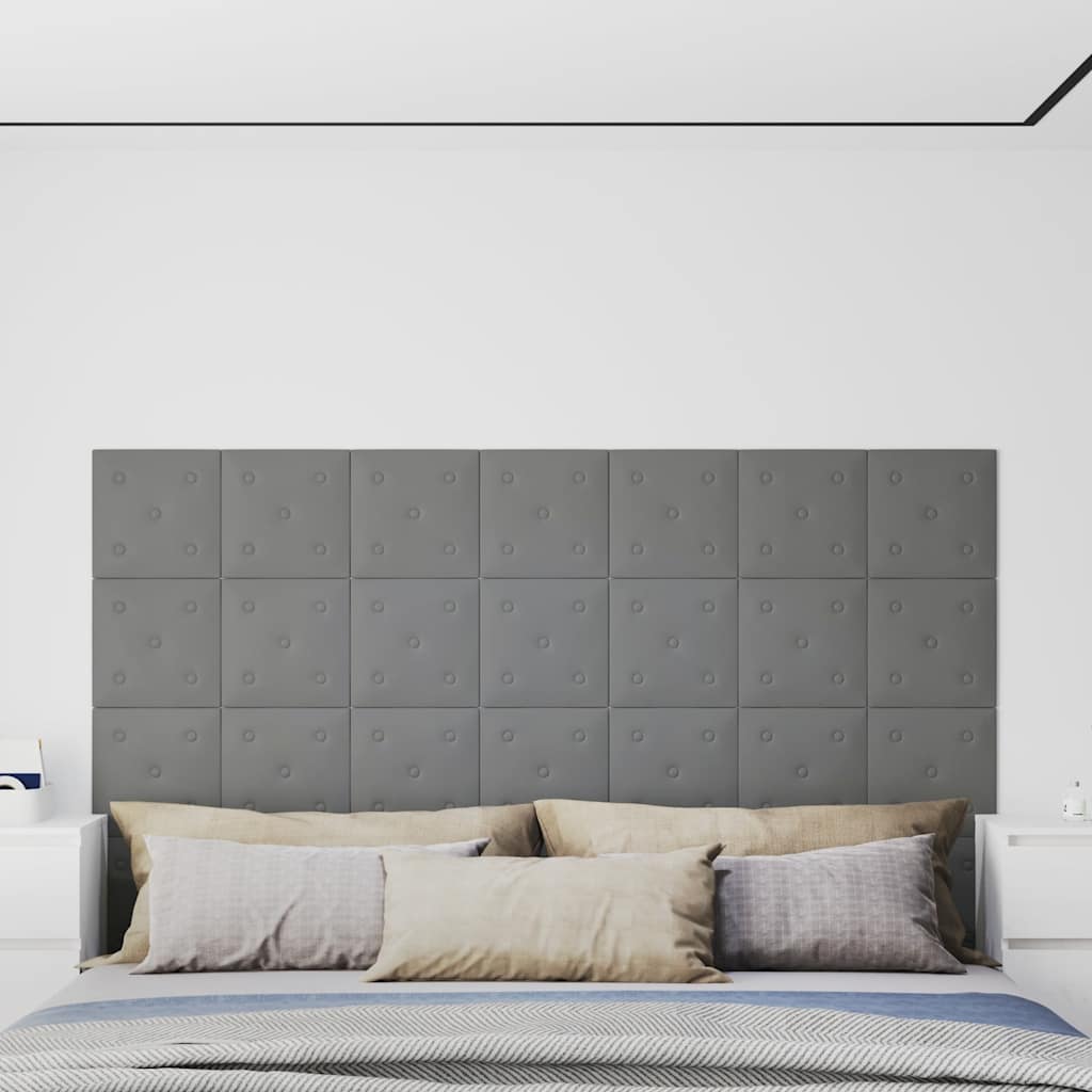 vidaXL Wandpaneele 12 Stk. Grau 30x30 cm Kunstleder 1,08 m²