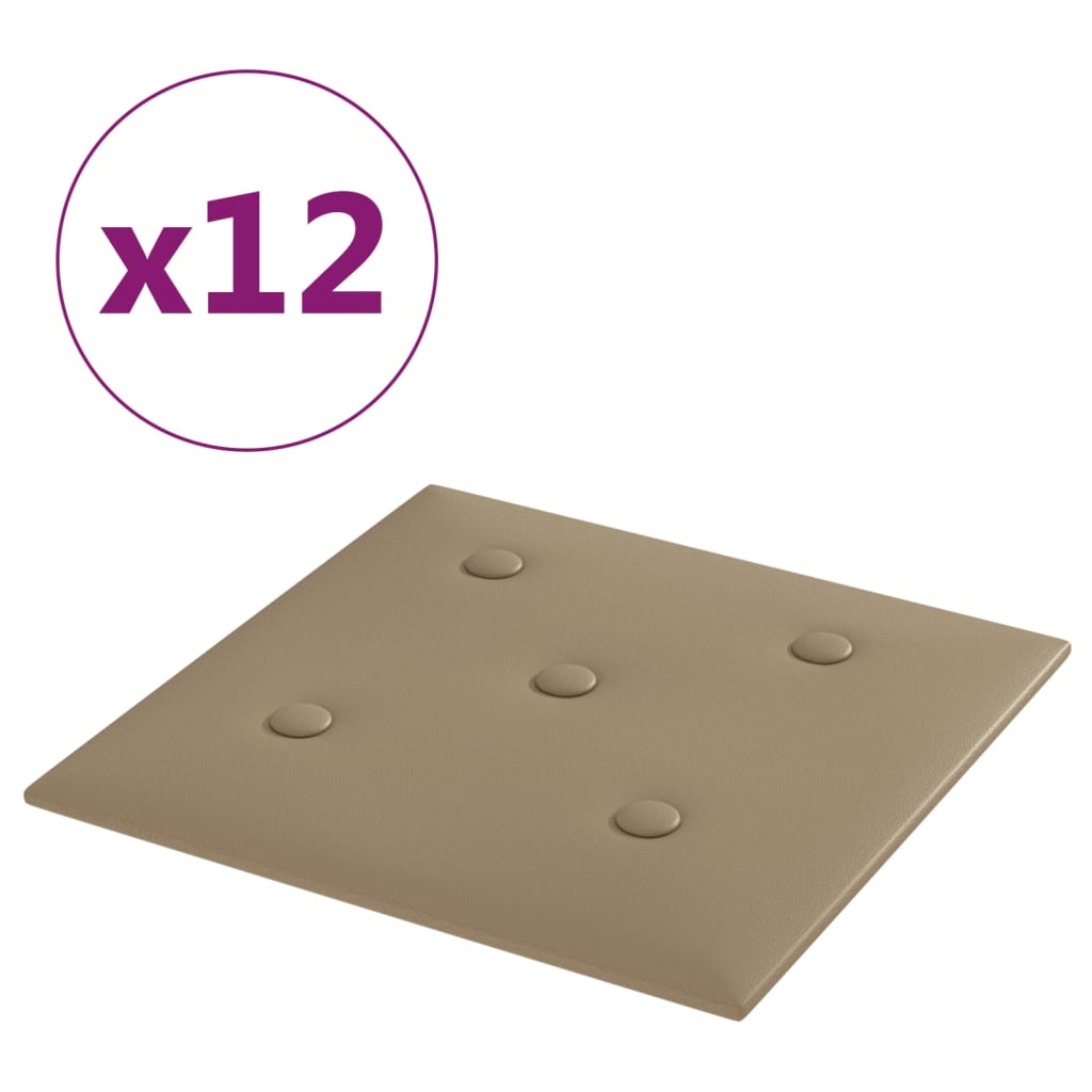 vidaXL Nástěnné panely 12 ks cappuccino 30 x 30 cm umělá kůže 1,08 m²