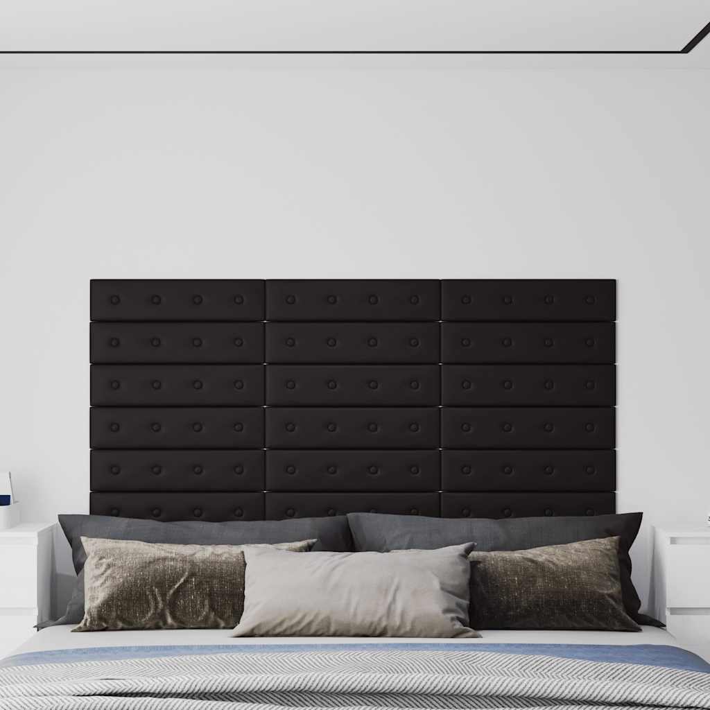 vidaXL Wandpaneele 12 Stk. Schwarz 60x15 cm Kunstleder 1,08 m²