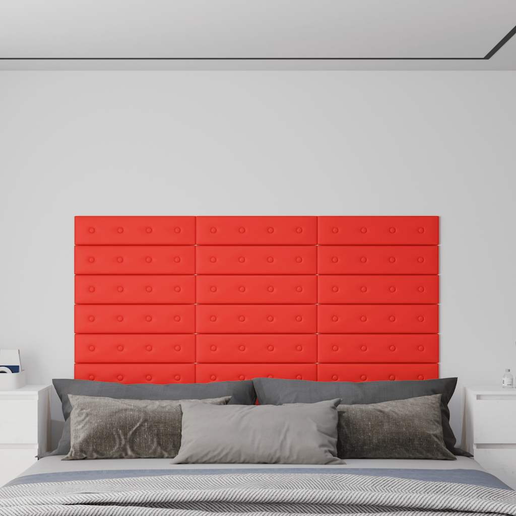 vidaXL Wandpaneele 12 Stk. Rot 60x15 cm Kunstleder 1,08 m²
