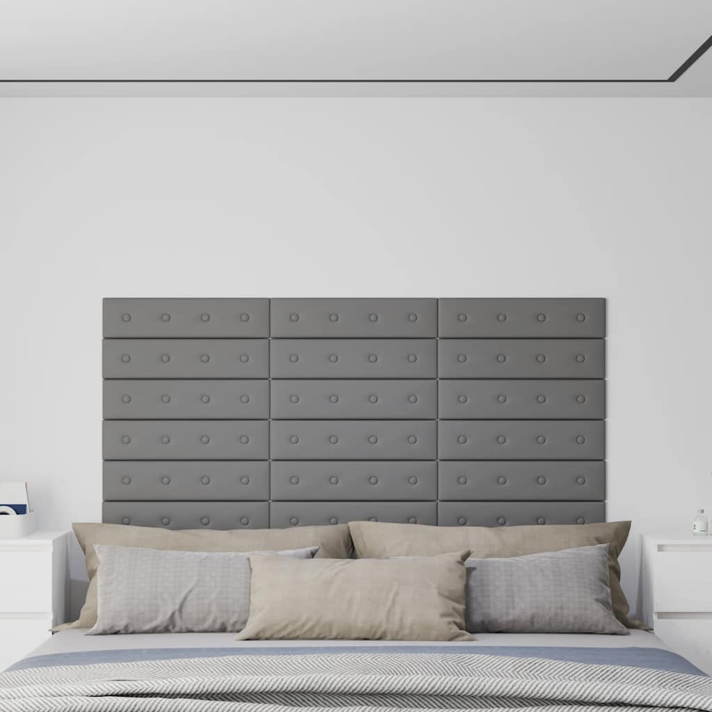 vidaXL Wandpaneele 12 Stk. Grau 60x15 cm Kunstleder 1,08 m²