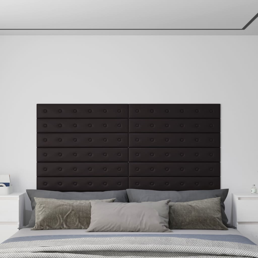 vidaXL Panneaux muraux 12 pcs Noir 90x15 cm Similicuir 1,62 m²