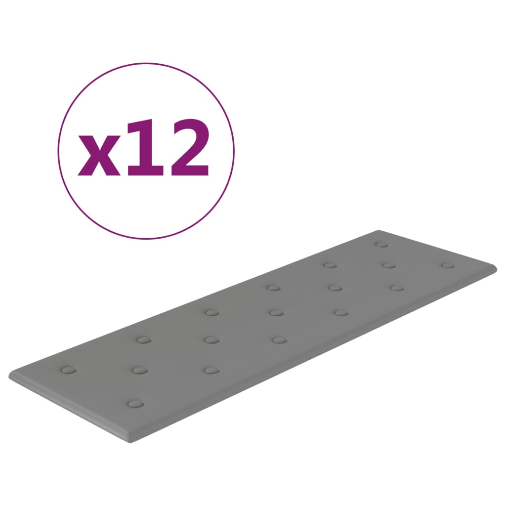 vidaXL Nástěnné panely 12 ks šedé 90 x 30 cm umělá kůže 3,24 m²