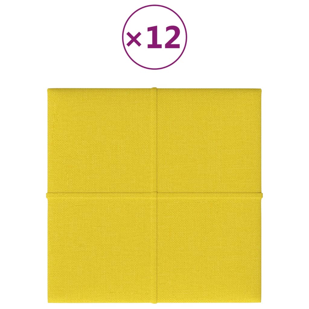 Panouri de perete, 12 buc., galben, 30×30 cm, țesătură, 1,08 m²