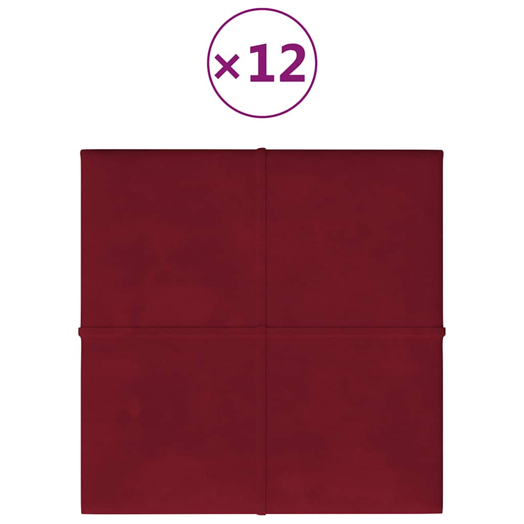 vidaXL Nástěnné panely 12 ks vínové 30 x 30 cm samet 1,08 m²