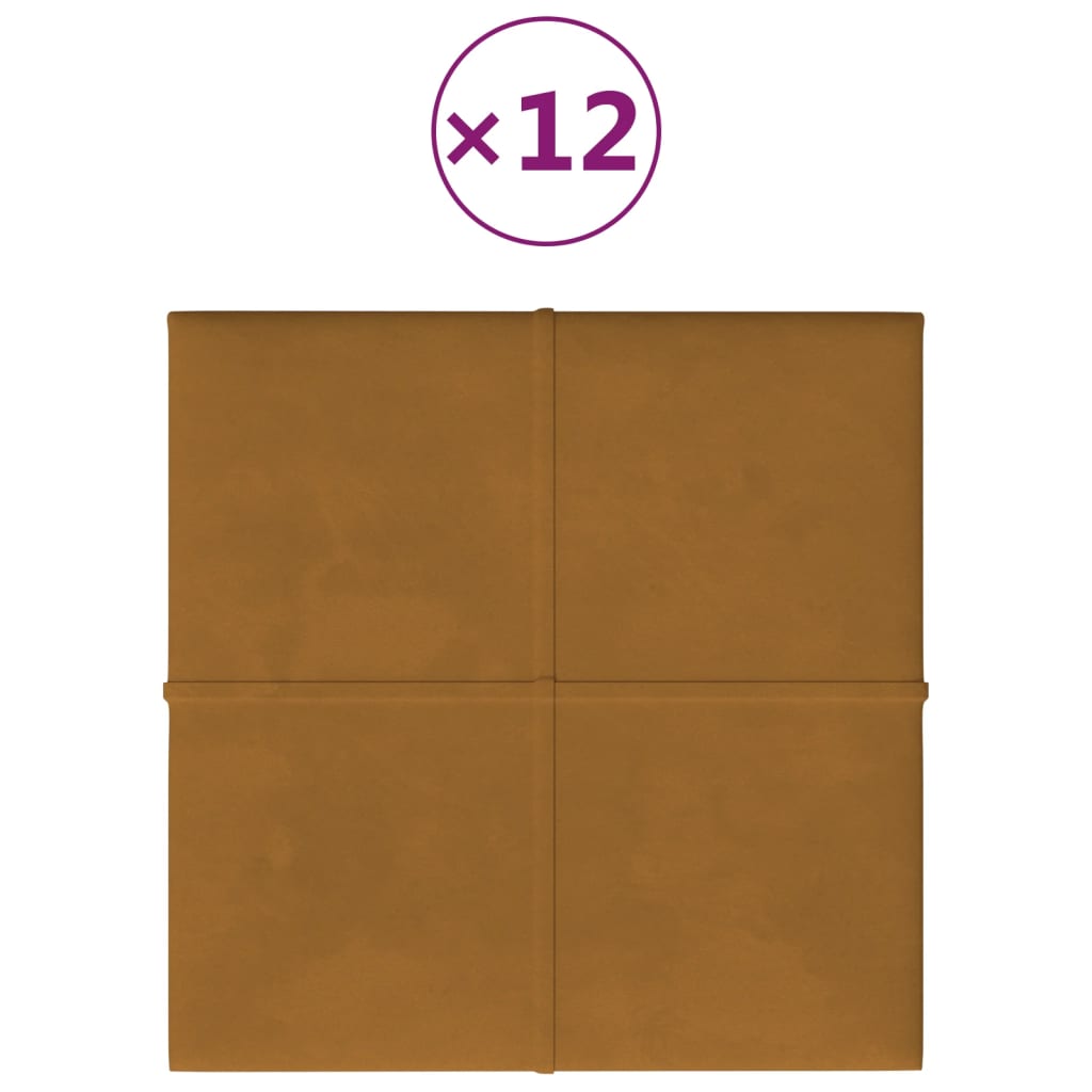 vidaXL Nástěnné panely 12 ks hnědé 30 x 30 cm samet 1,08 m²