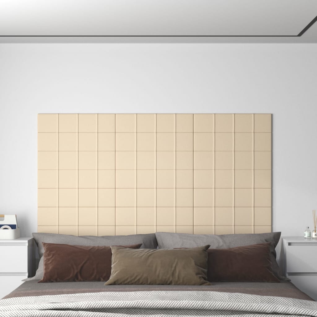 vidaXL Panouri de perete, 12 buc., crem, 60x15 cm, textil, 1,08 m²