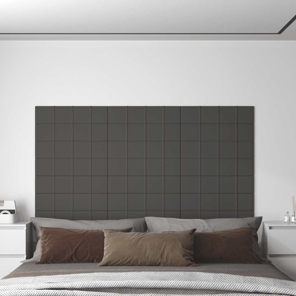 vidaXL Painel de parede 12 pcs 60x15cm tecido 1,08 m² cor cinza-escuro